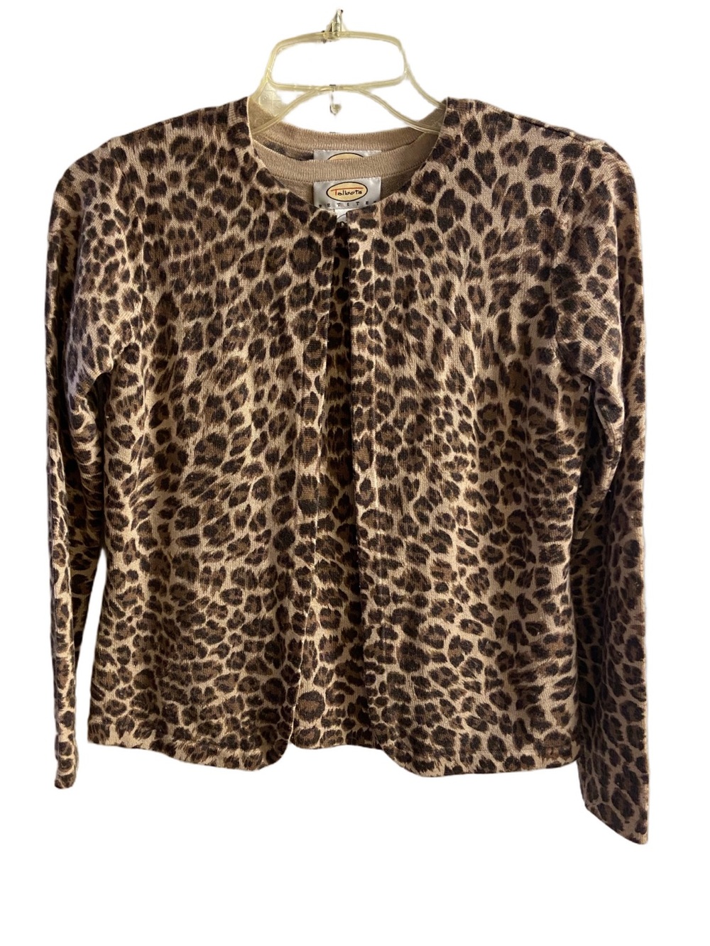 Talbots Leopard Print Button Front Cardigan Sweater Twinset Base Silk Cashmere